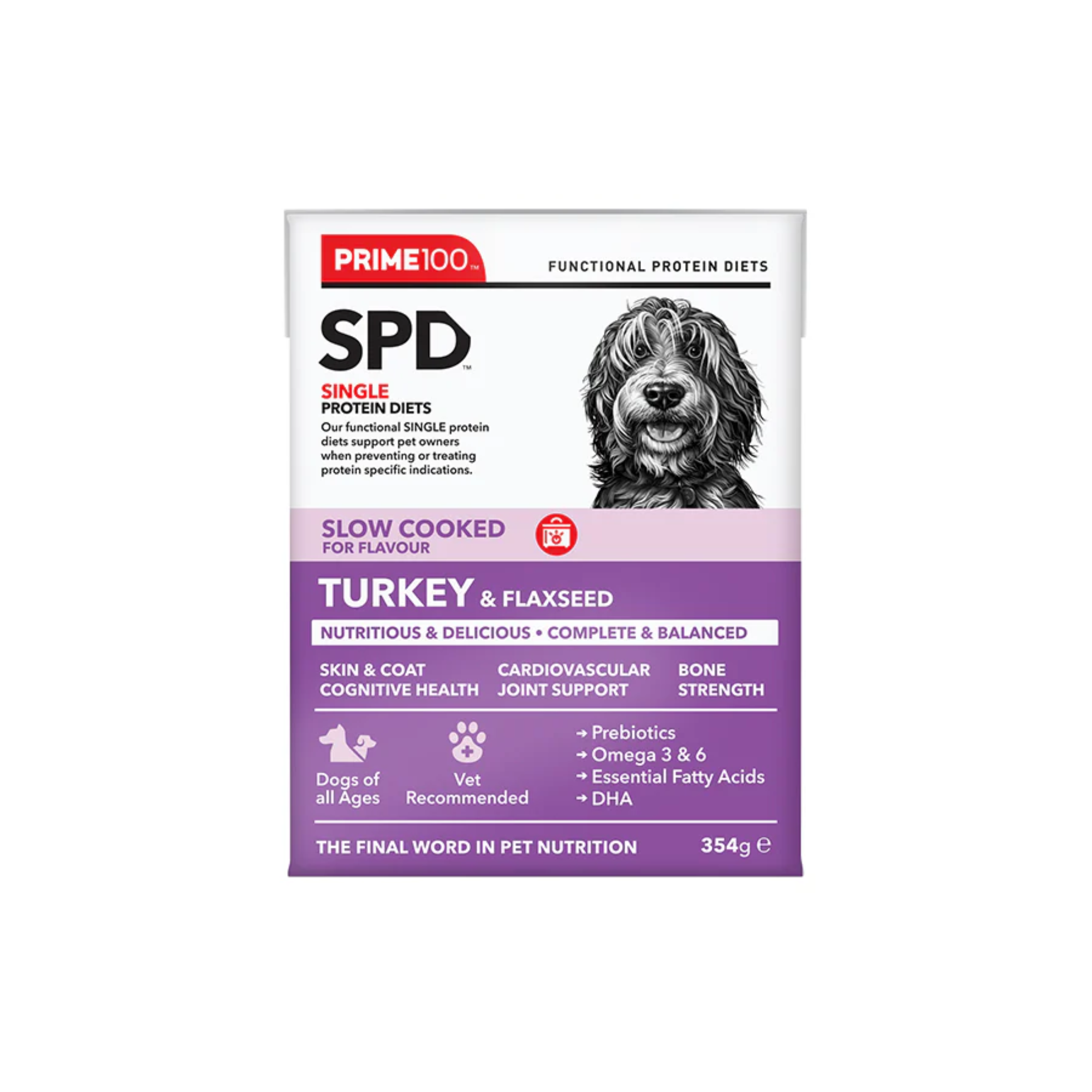 Prime100 SPD Dog Wet Food Slow Cooked Turkey & Flaxseed 354g