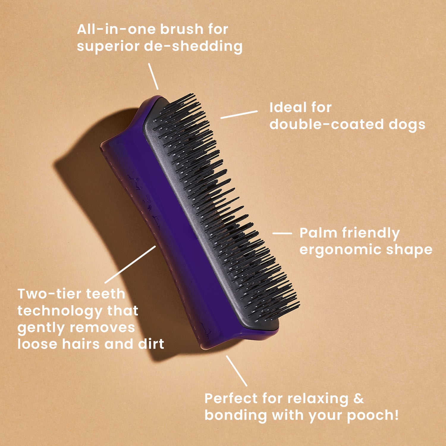 Pet Teezer Deshedding Large Dog Brush Purple & Grey
