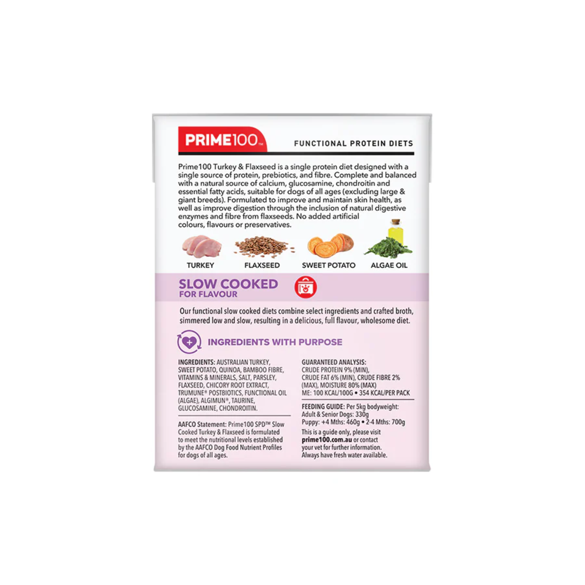 Prime100 SPD Dog Wet Food Slow Cooked Turkey & Flaxseed 354g