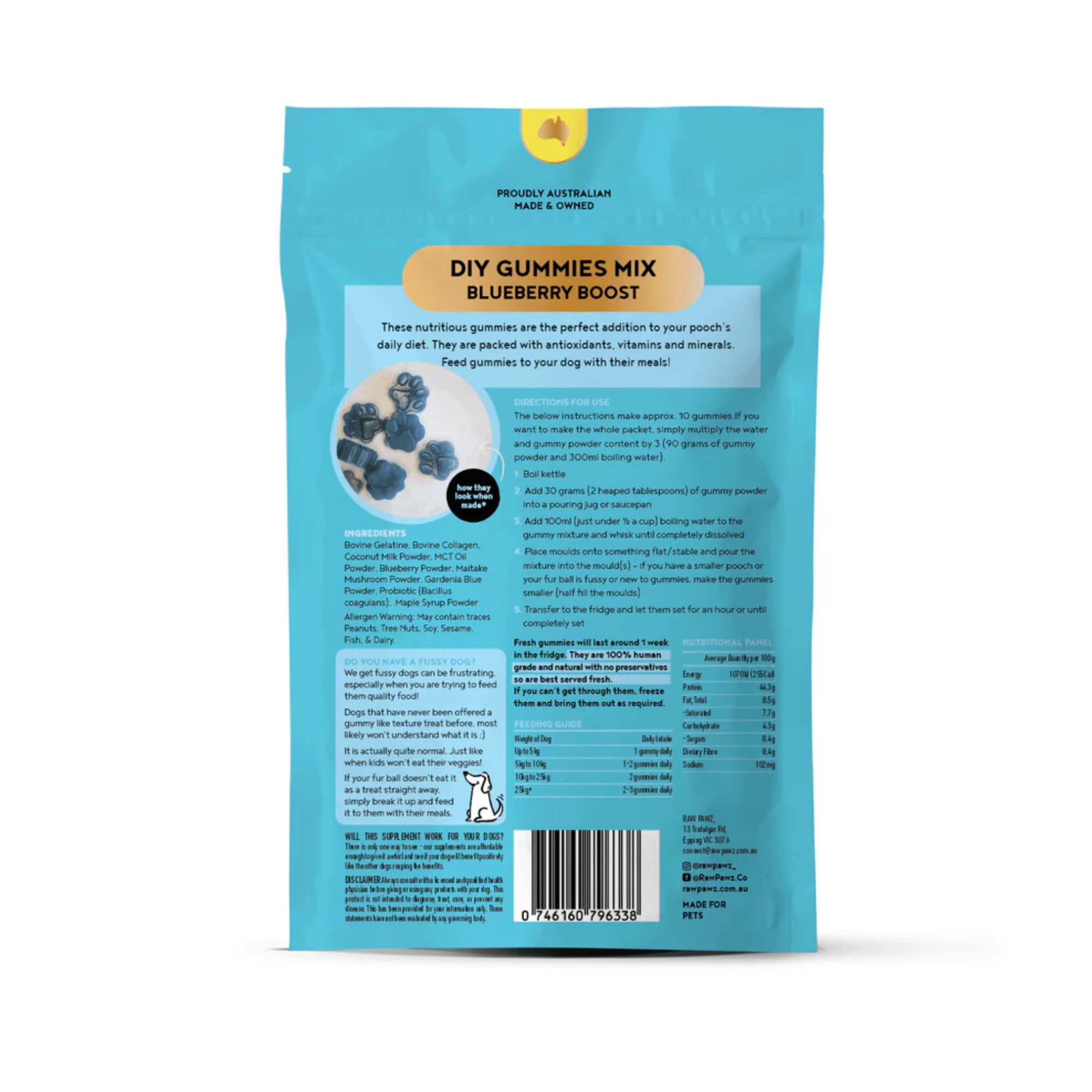 Raw Pawz DIY Gummies Blueberry Boost Dog Treats 90g