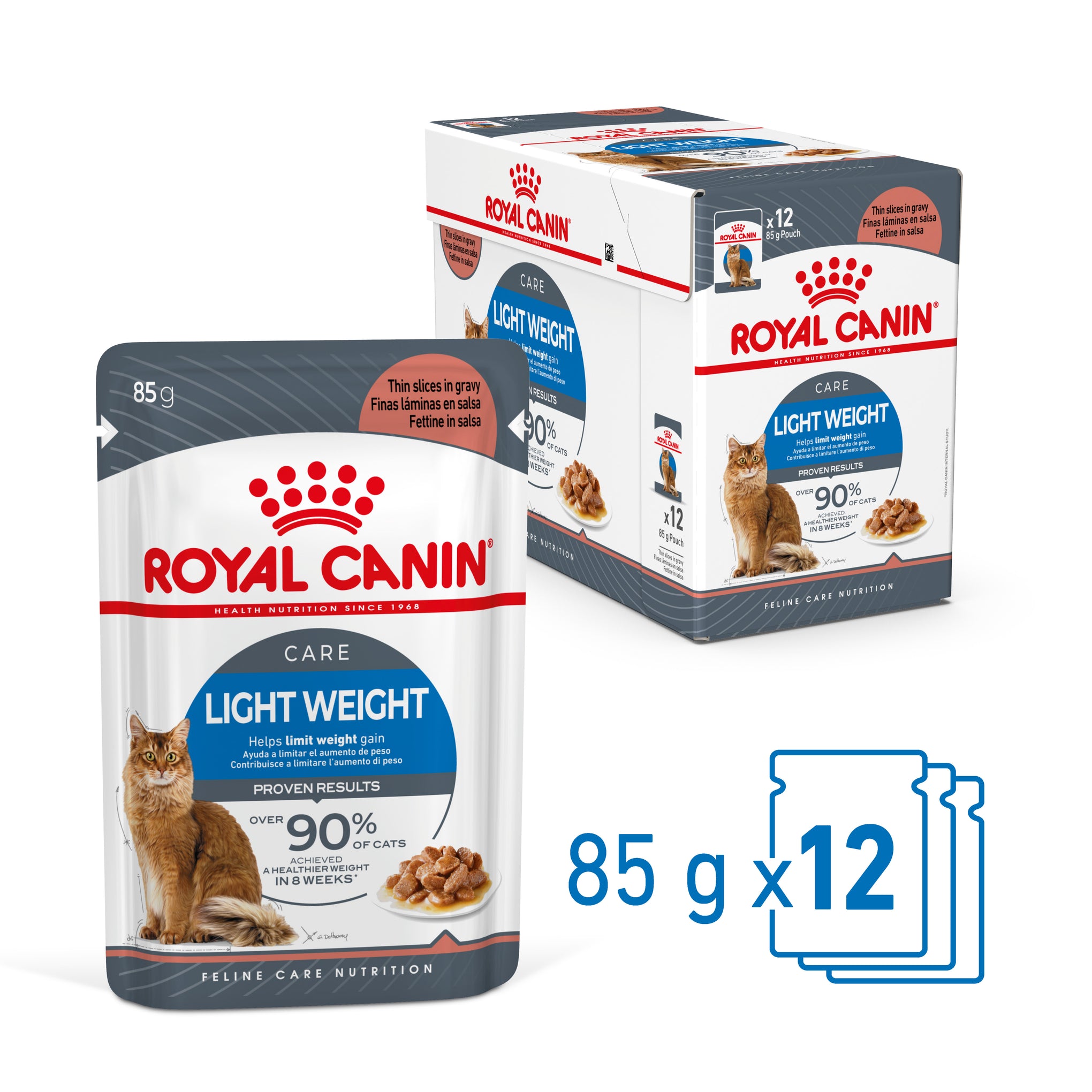 Royal Canin Light Weight Care with Gravy Adult Wet Cat Food Pouches 85g x 12