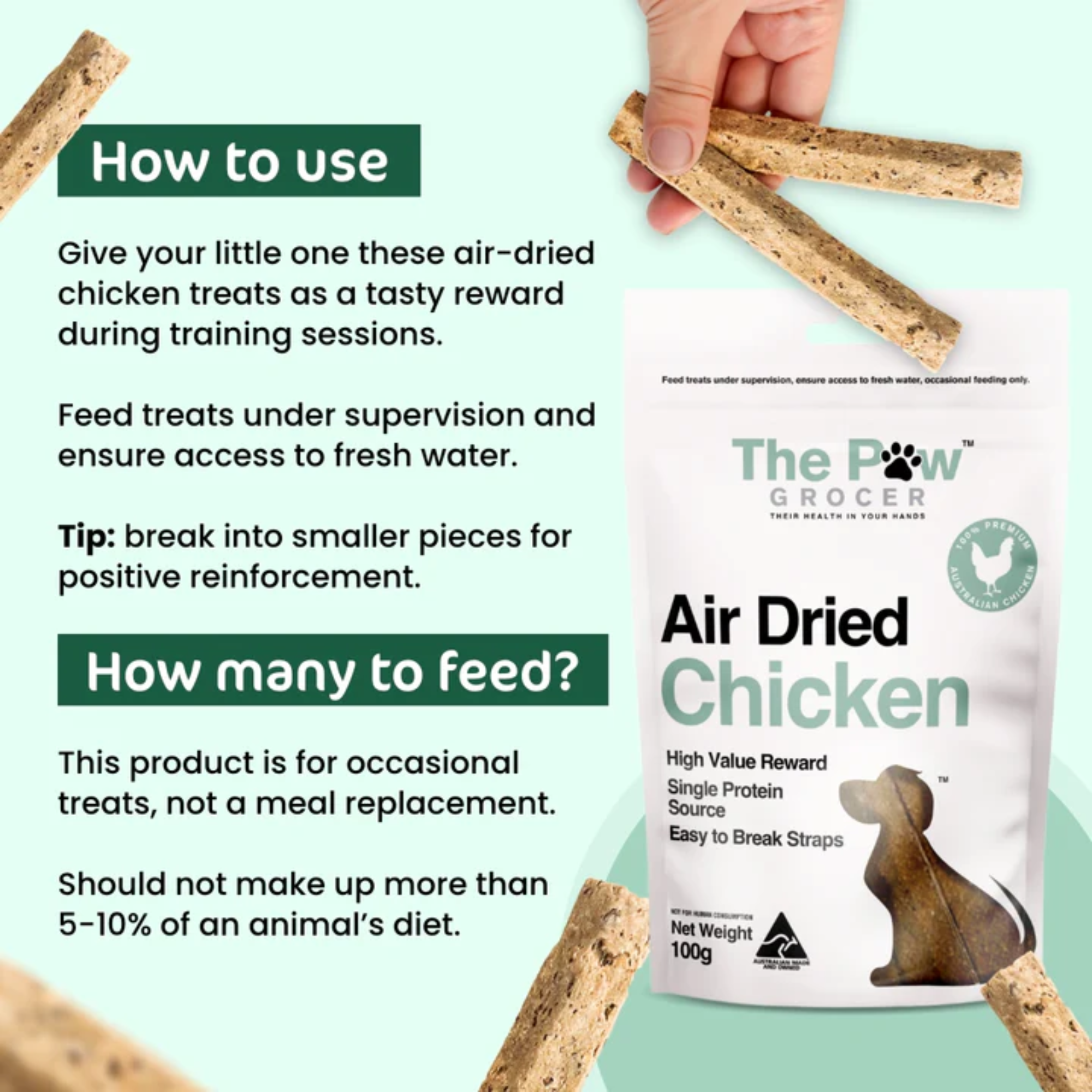 The Paw Grocer Air Dried Dog Training Treats Chicken Straps 100g
