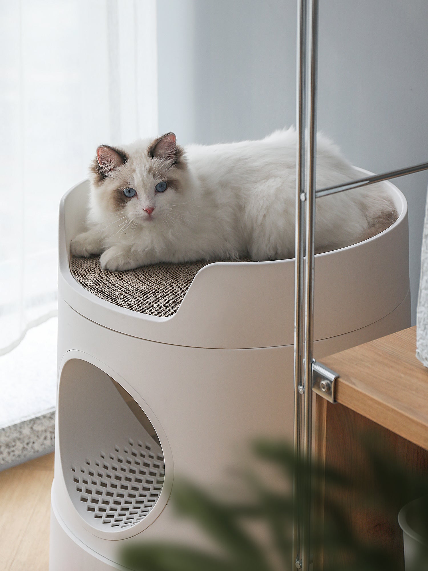 Michu Mayitwill Caste 2-in-1 Cat Litter Box and Scratcher White