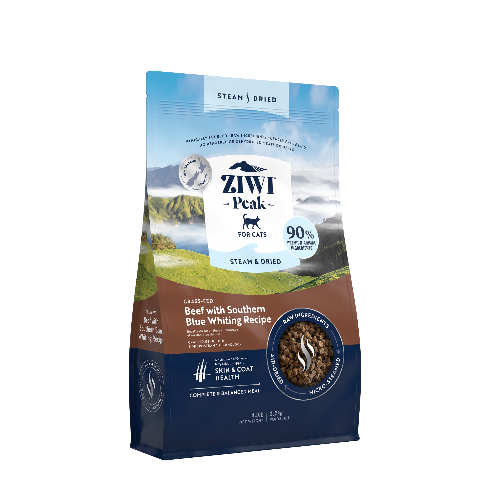 Ziwi Peak Steam & Dried Grass Fed Beef With Southern Blue Whiting Dry Cat Food