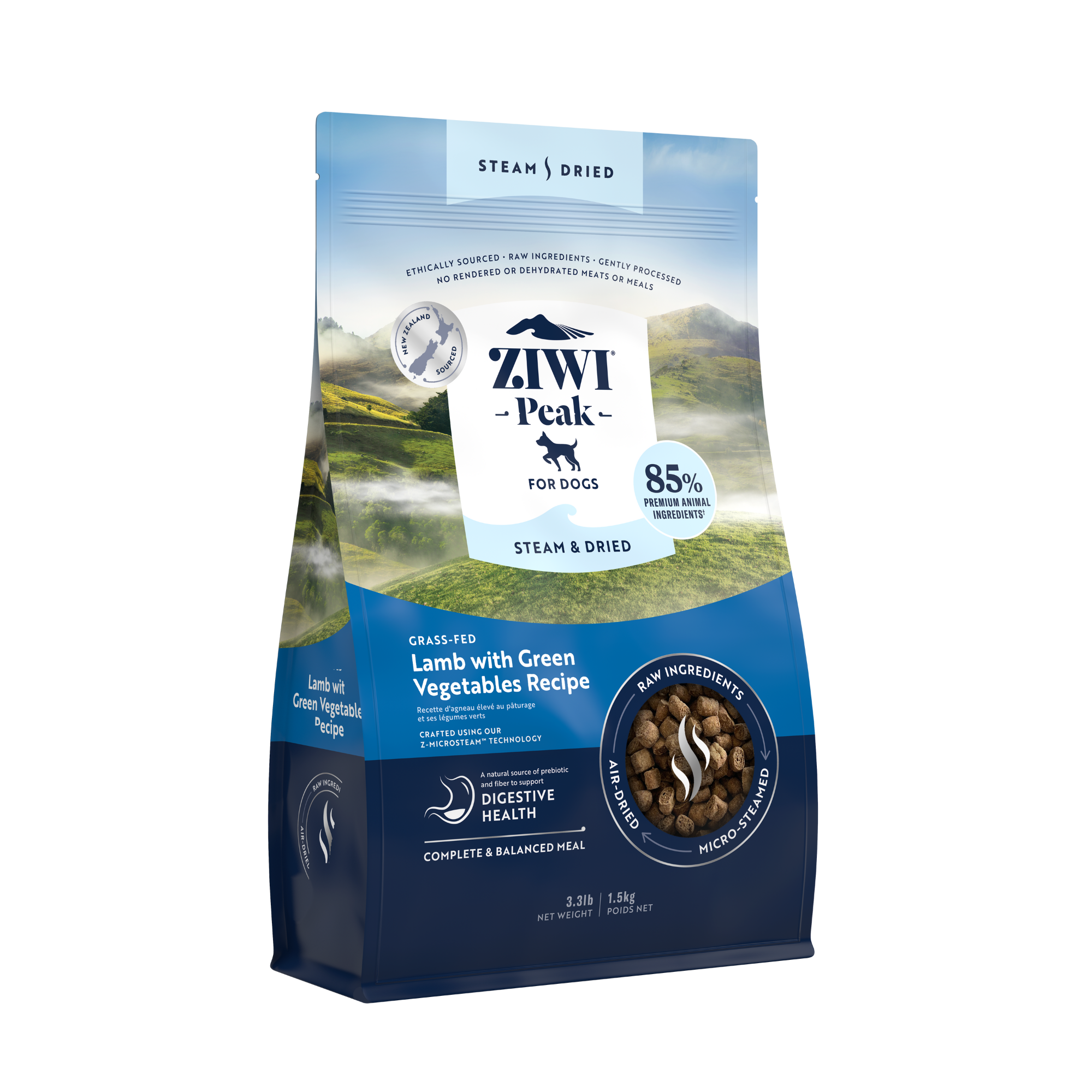 Ziwi Peak Steam & Dried Grass Fed Lamb With Green Vegetables Dry Dog Food