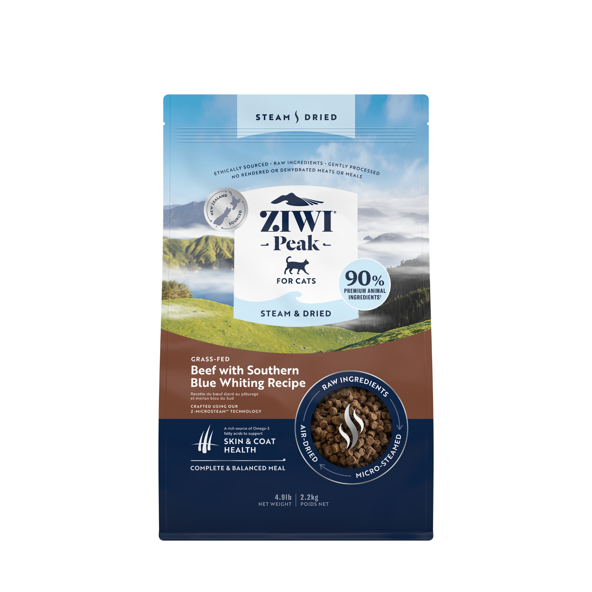 Ziwi Peak Steam & Dried Grass Fed Beef With Southern Blue Whiting Dry Cat Food