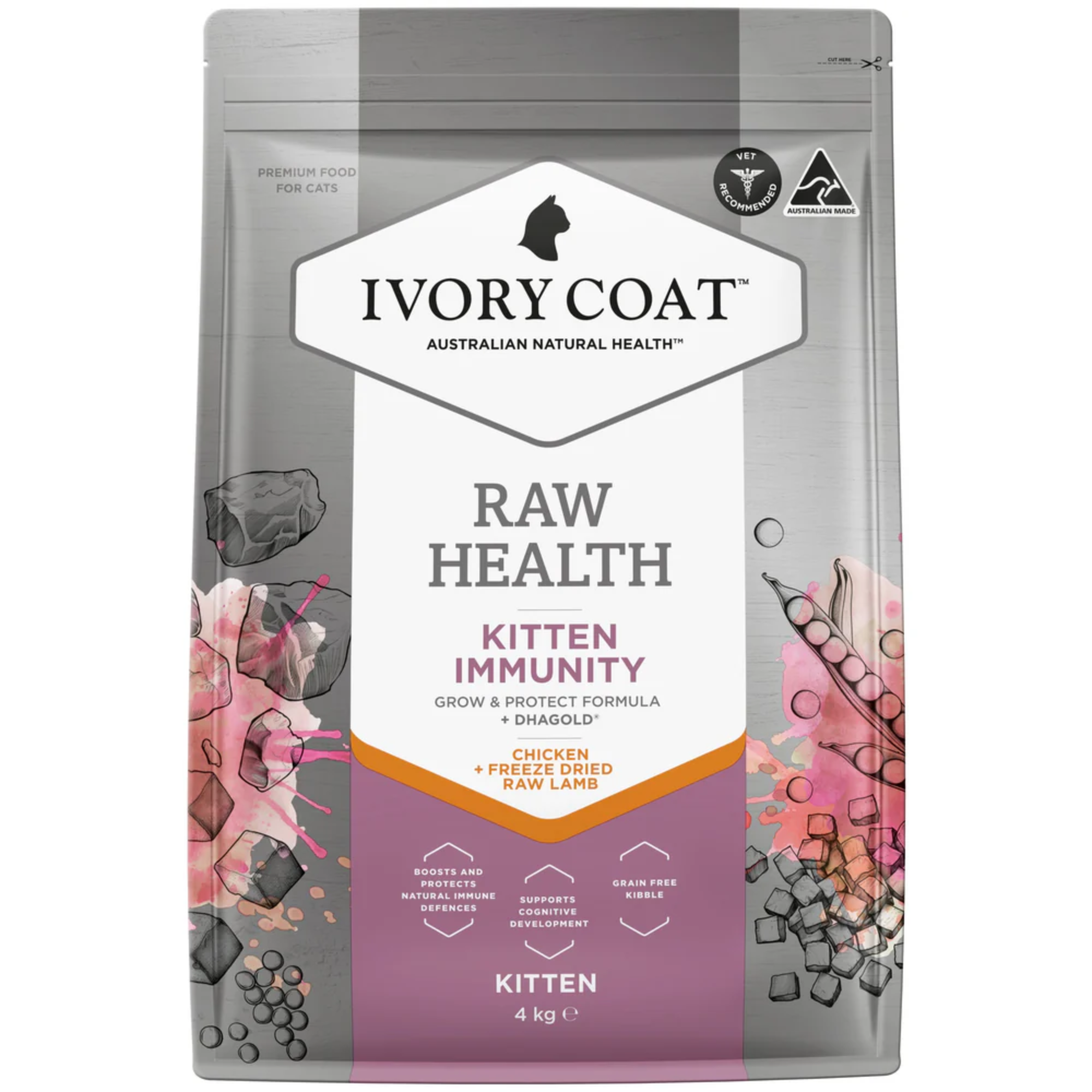 Ivory Coat Raw Health Immunity Chicken and Freeze Dried Lamb Dry Kitten Food