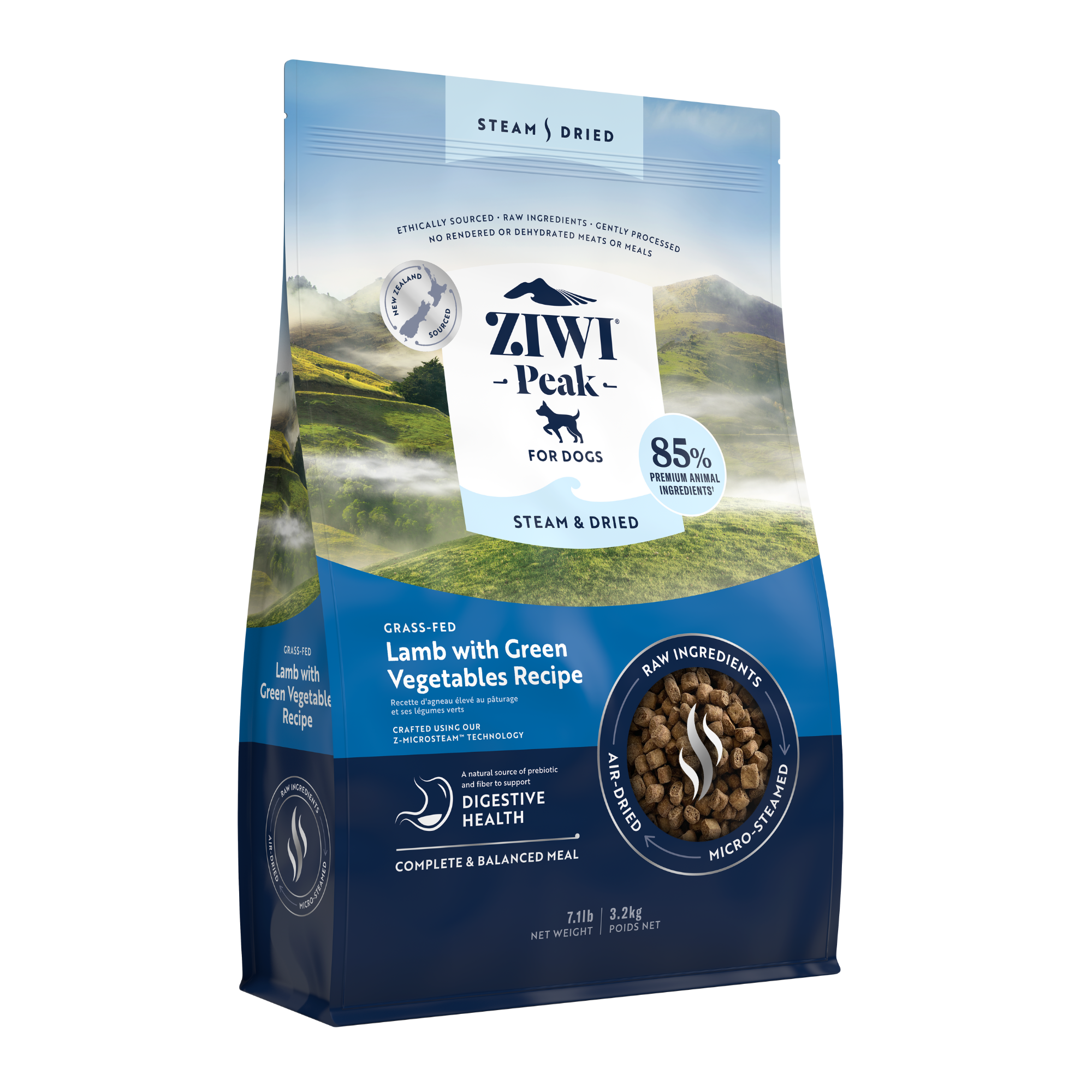 Ziwi Peak Steam & Dried Grass Fed Lamb With Green Vegetables Dry Dog Food