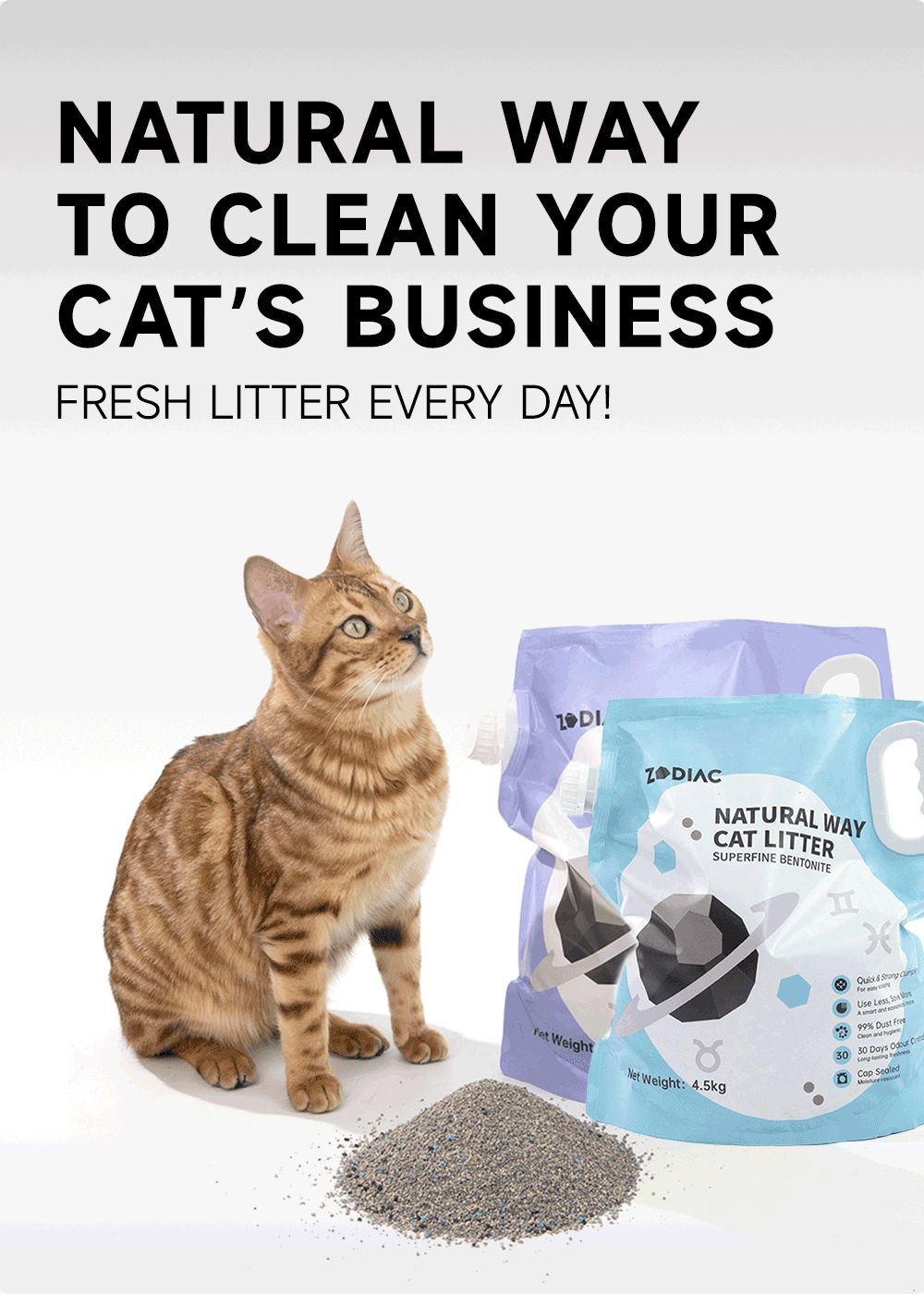 ZODIAC Natural Way Superfine Bentonite With Activated Charcoal Cat Litter 4.5Kg