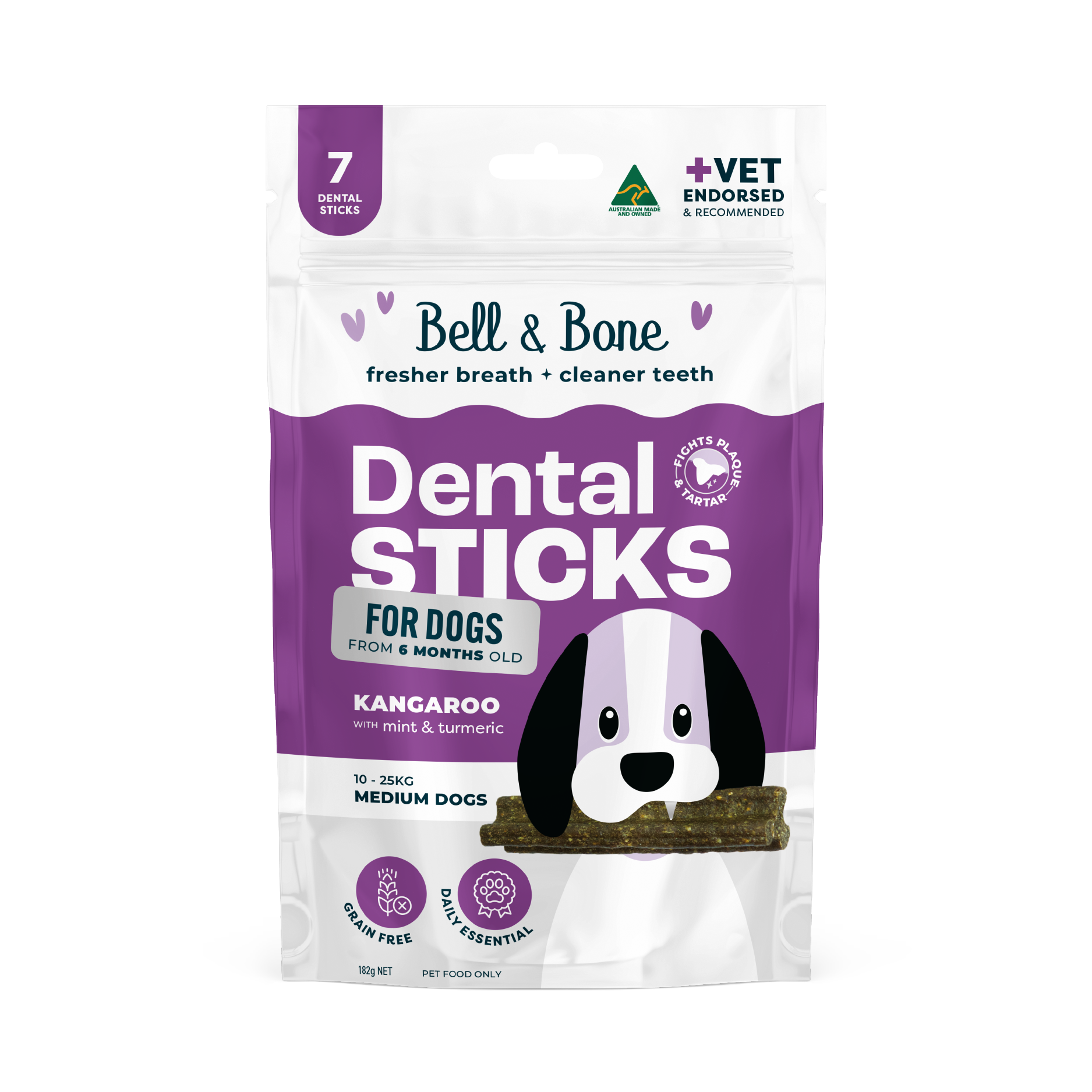 Bell & Bone Dog Dental Sticks Kangaroo Mint and Turmeric
