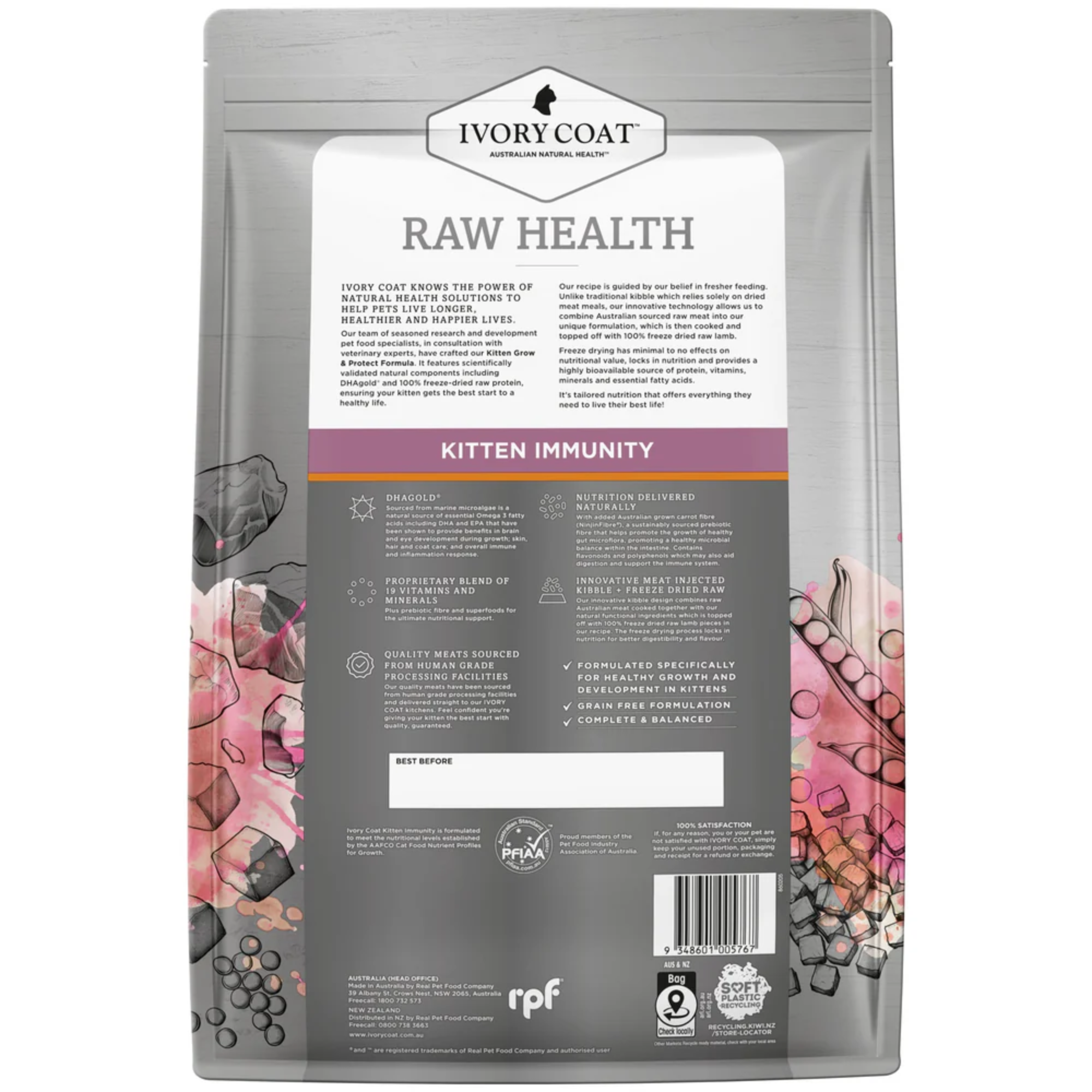 Ivory Coat Raw Health Immunity Chicken and Freeze Dried Lamb Dry Kitten Food