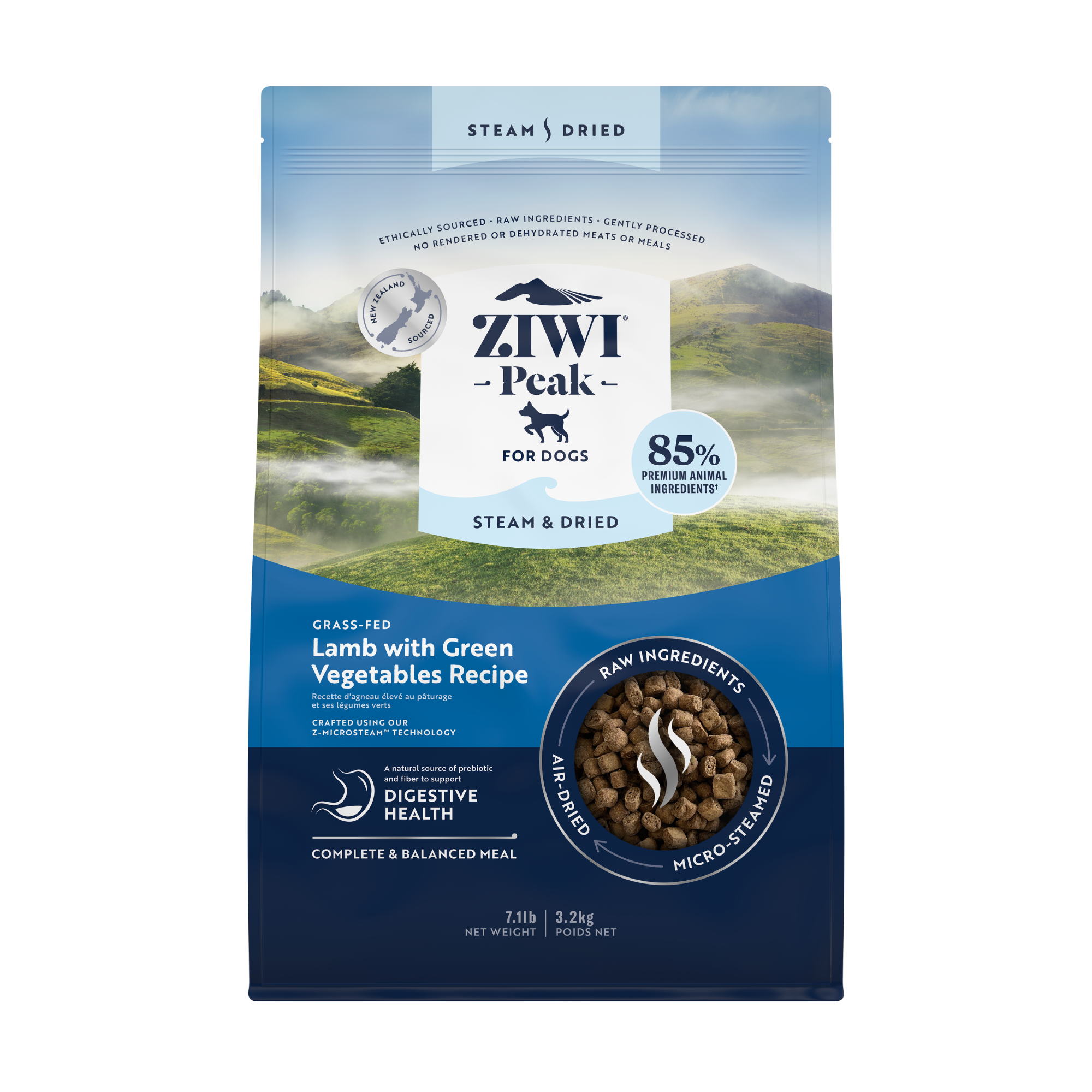 Ziwi Peak Steam & Dried Grass Fed Lamb With Green Vegetables Dry Dog Food