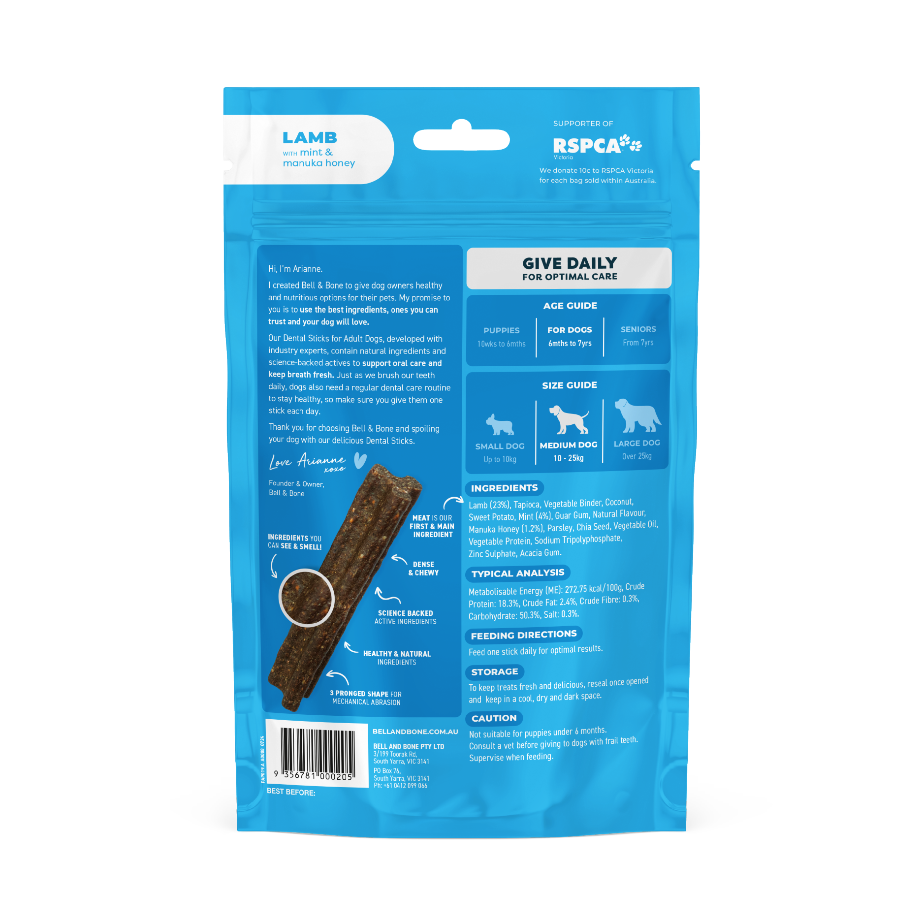 Bell & Bone Dog Dental Sticks Lamb Mint and Manuka Honey