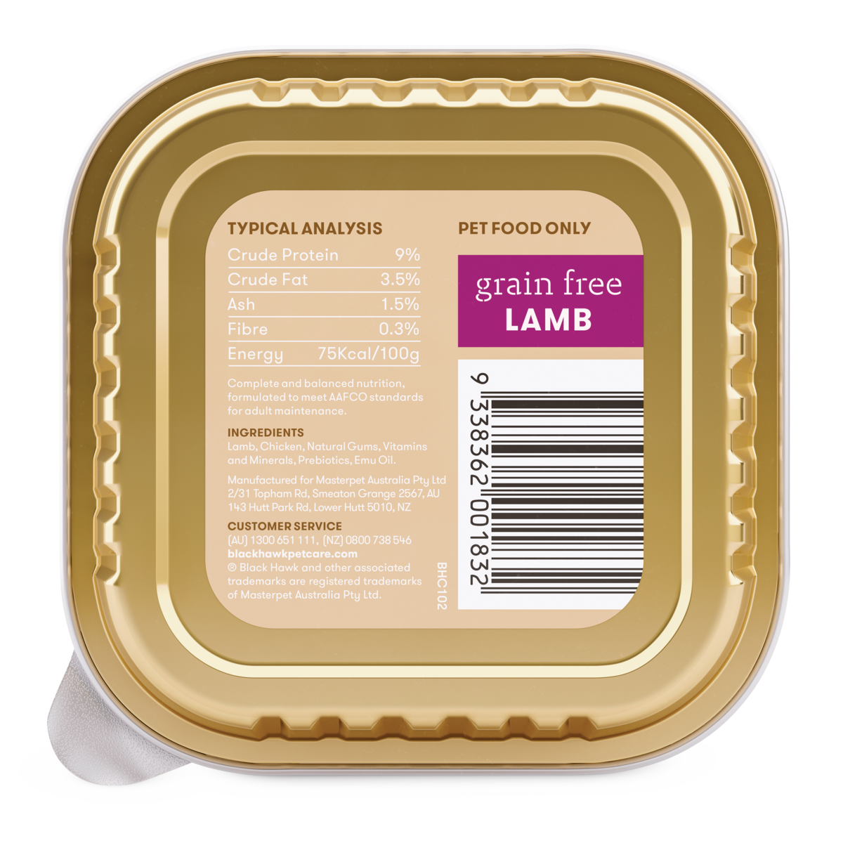 Black Hawk Grain Free Adult Lamb Wet Dog Food 100g x 9