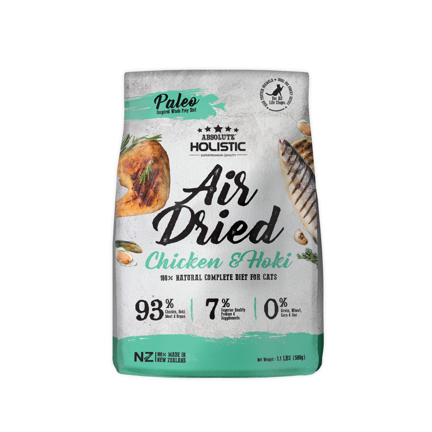 Absolute Holistic Air Dried Cat Food Chicken & Hoki 500g