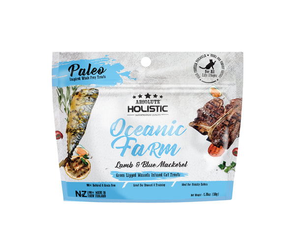 Absolute Holistic Air Dried Cat Treats Oceanic Farm Blue Mackerel & Lamb 50g