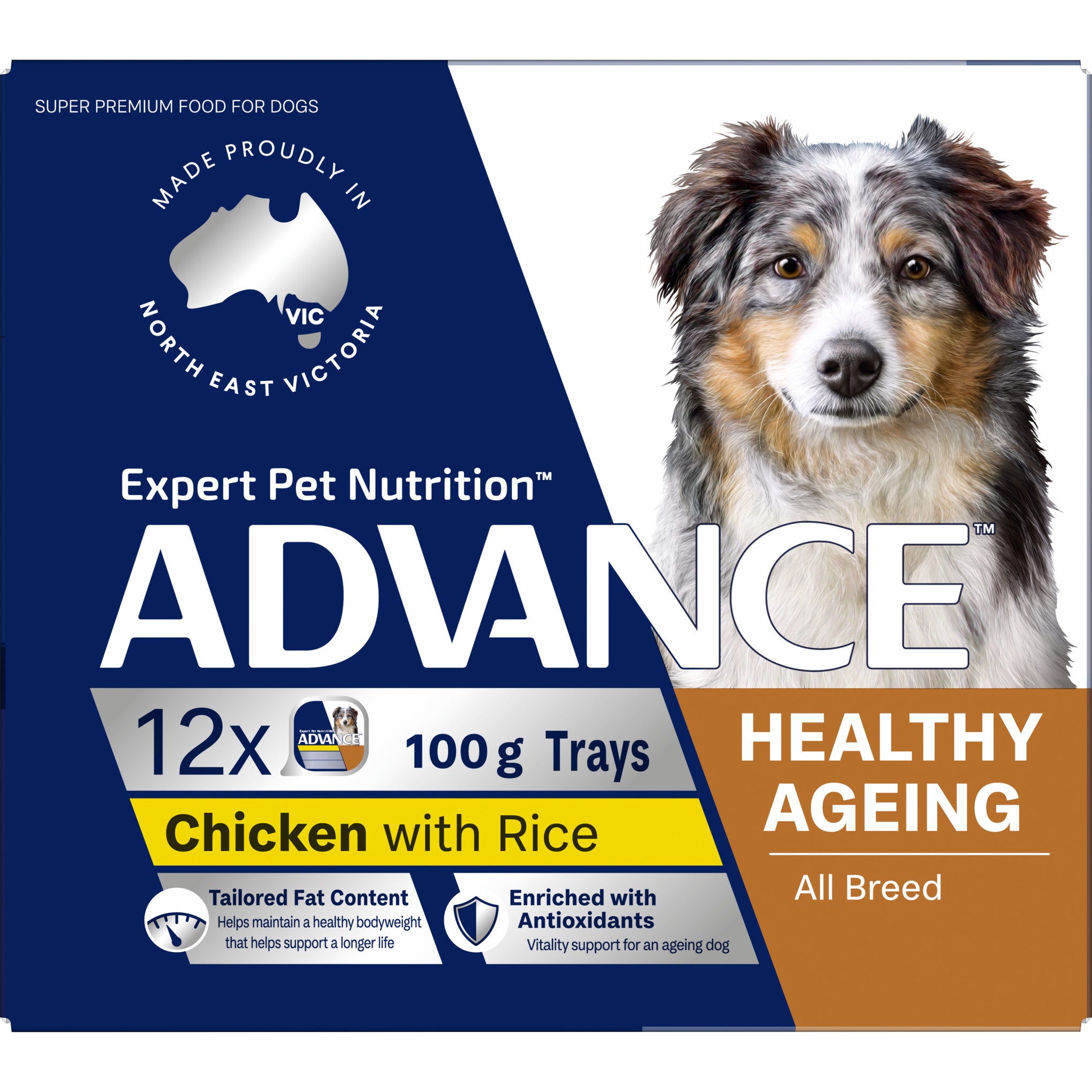 Advance Chicken and Rice Healthy Ageing All Breed Mature Wet Dog Food Tray 100g x 12