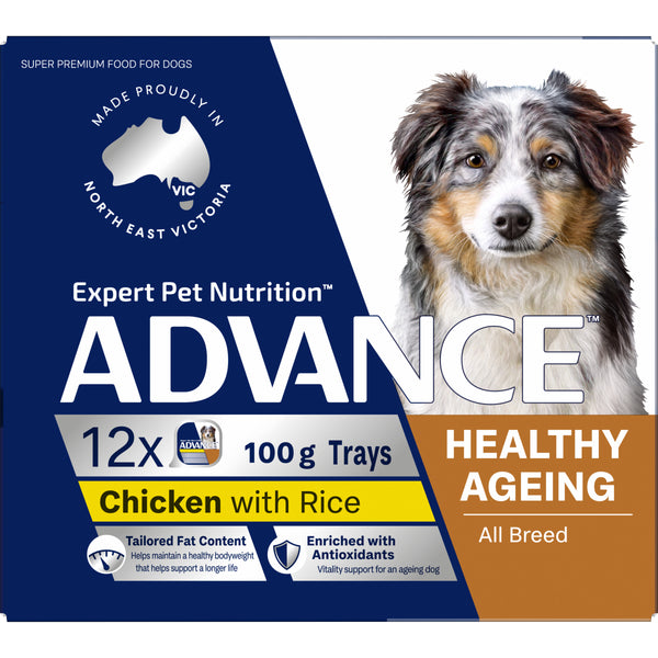 Advance Chicken and Rice Healthy Ageing All Breed Mature Wet Dog Food Tray 100g x 12