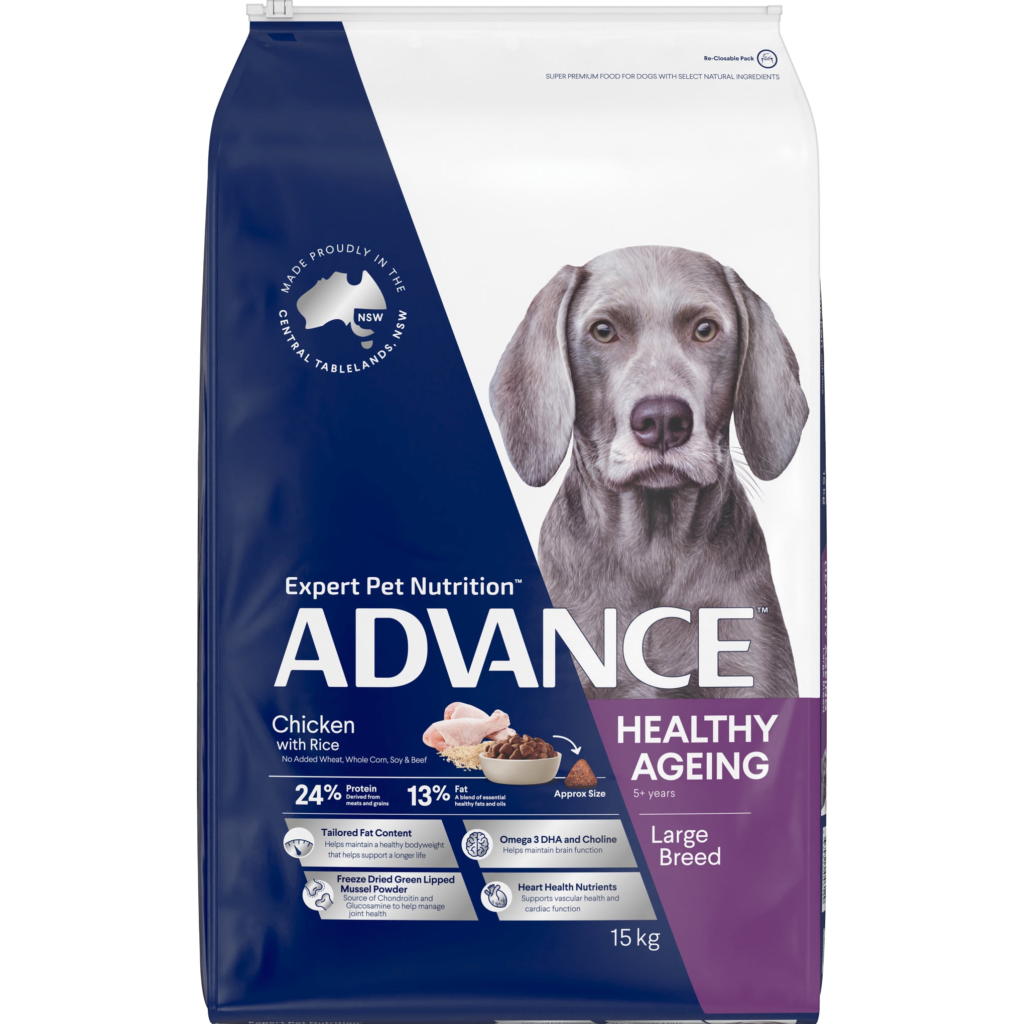 Advance Chicken and Rice Healthy Ageing Large Breed Mature Dry Dog Food 15kg