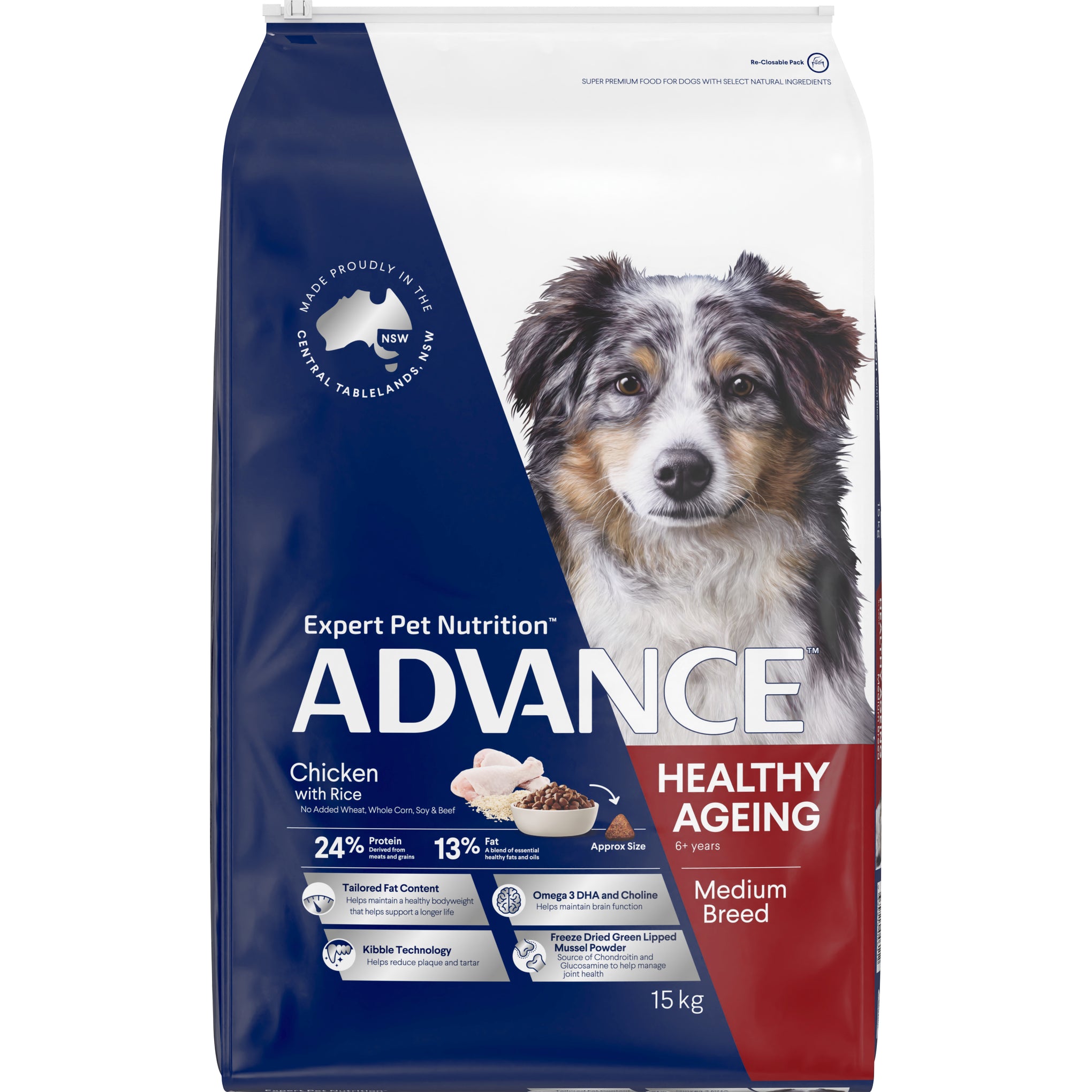 Advance Chicken and Rice Healthy Ageing Medium Breed Dry Dog Food