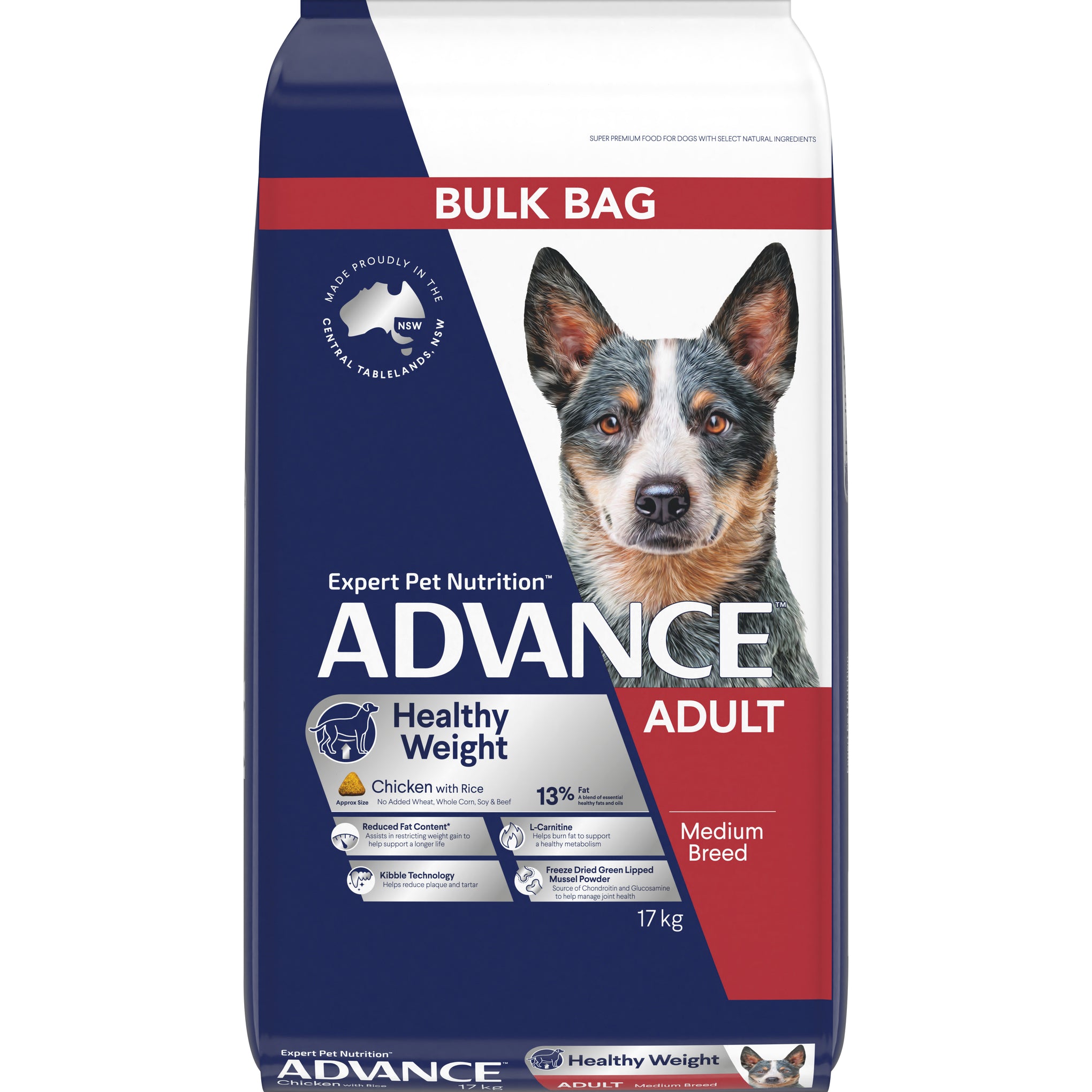 Advance Chicken and Rice Healthy Weight Medium Breed Adult Dry Dog Food 17kg