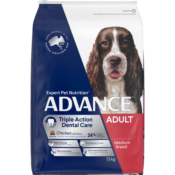 Advance Chicken and Rice Triple Action Dental Health Care Medium Breed Adult Dry Dog Food 13kg