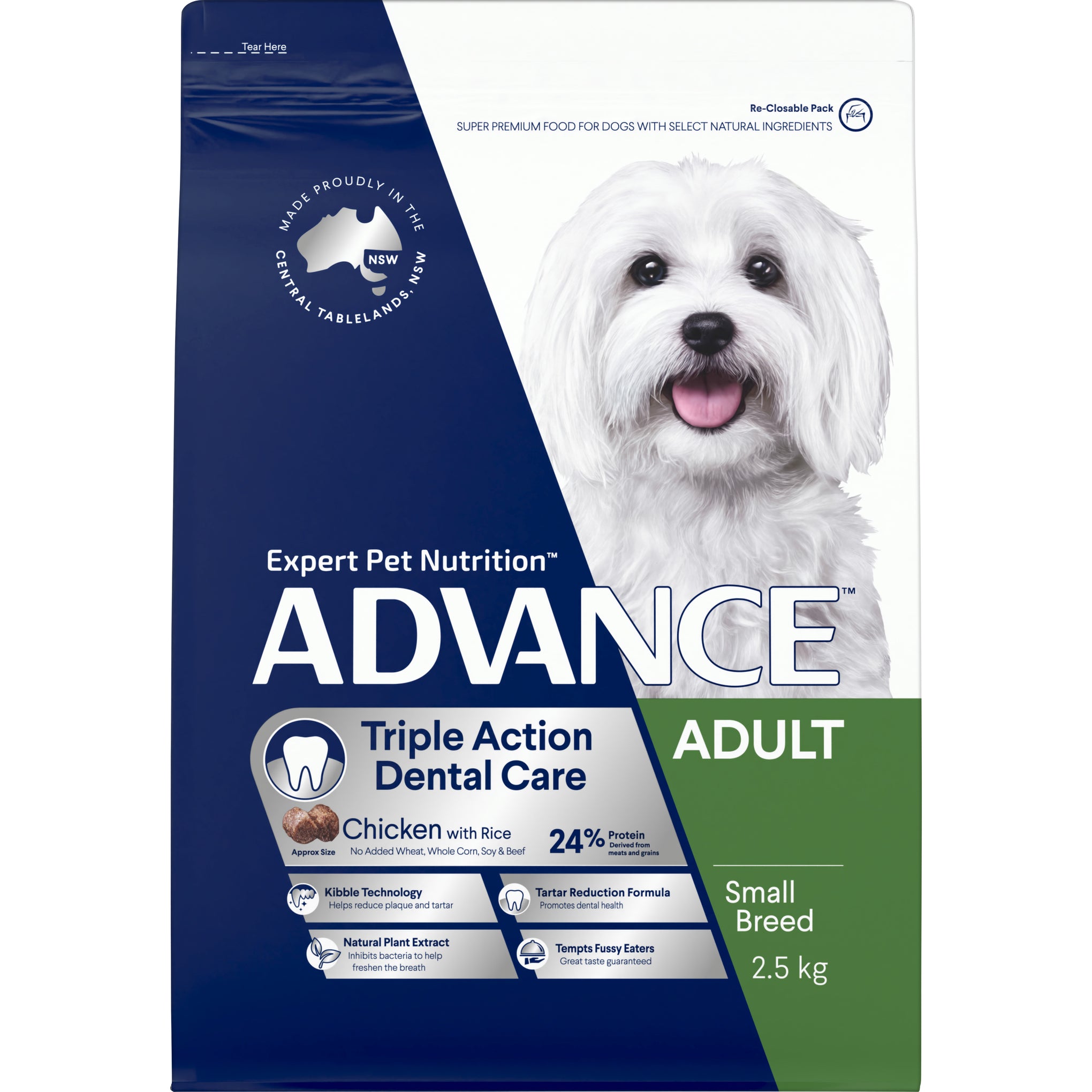 Advance Chicken and Rice Triple Action Dental Health Care Small Breed Adult Dry Dog Food 2.5kg