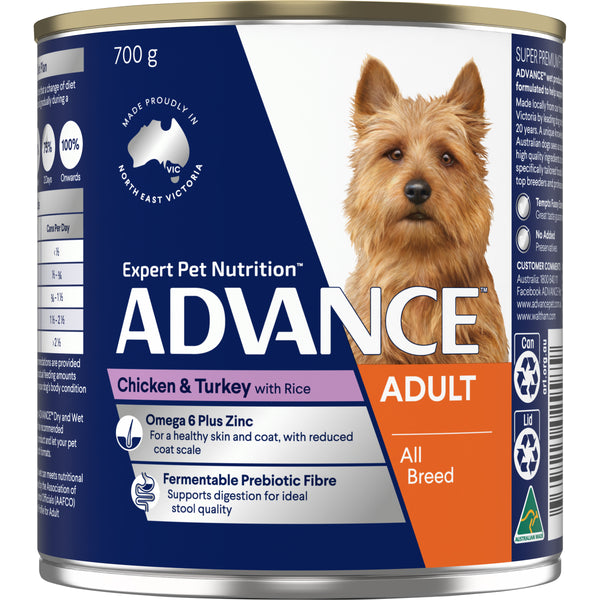 Advance Chicken and Turkey All Breed Adult Dog Wet Food Can 700g x 12
