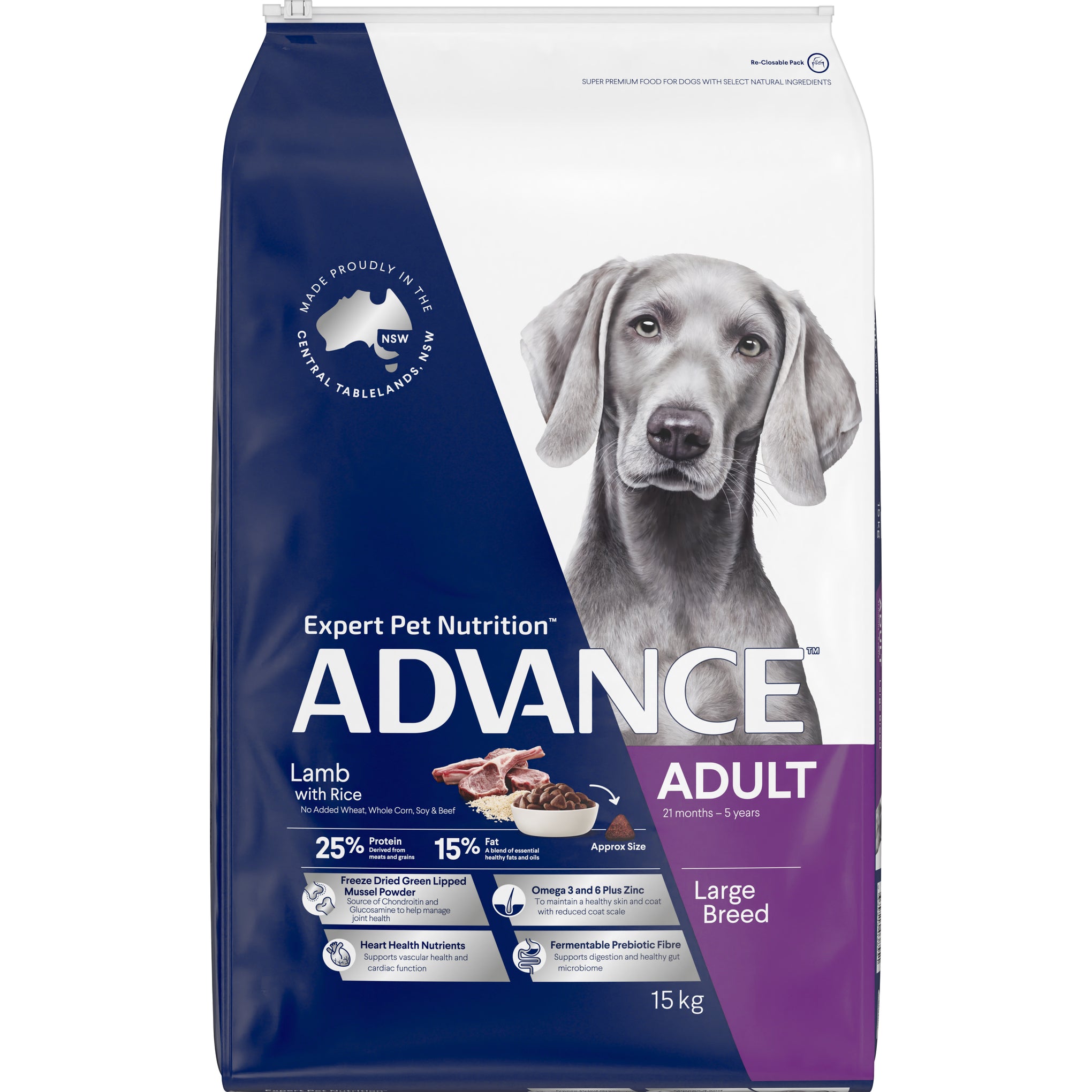 Advance Lamb and Rice Large Breed Adult Dry Dog Food 15kg