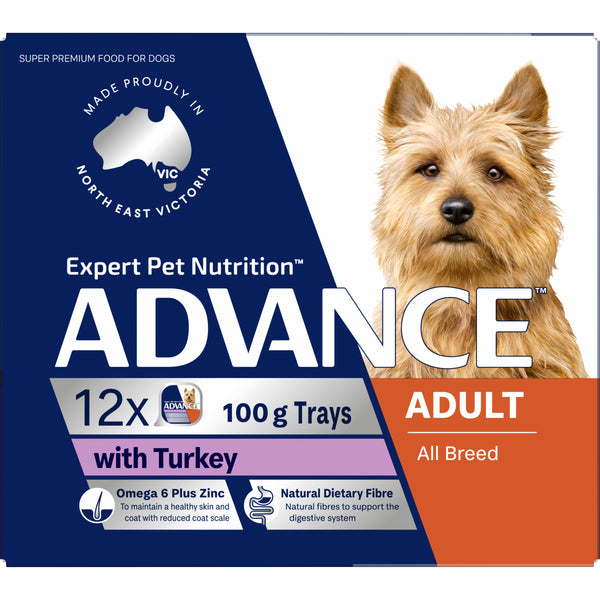 Advance Turkey All Breed Adult Wet Dog Food Trays 100g x 12