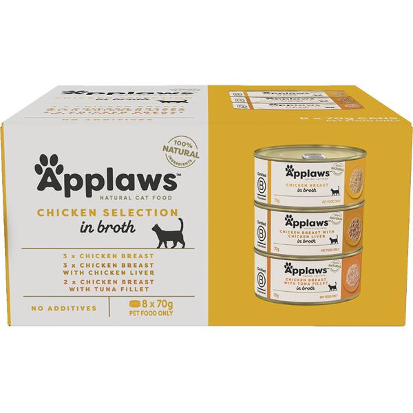 Applaws Natural Wet Cat Food Tin Chicken Selection in Broth Multipack 70g x 8