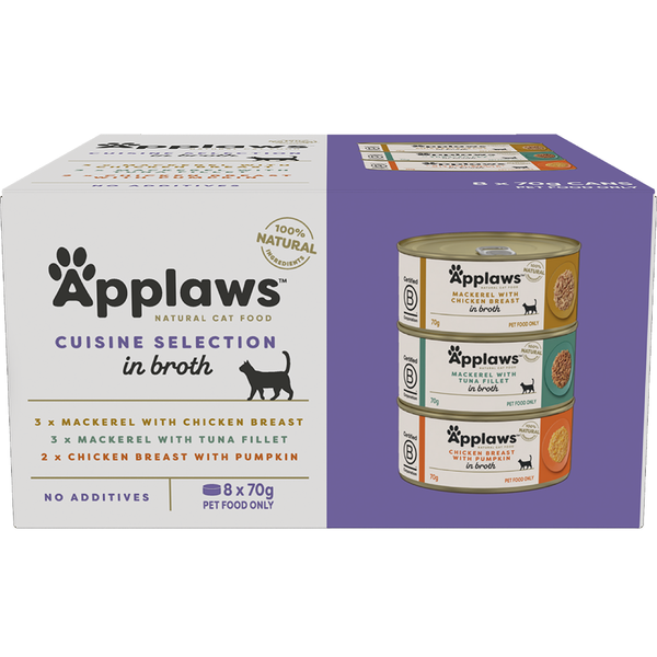 Applaws Natural Wet Cat Food Tin Cuisine Selection in Broth Multipack 70g x 8