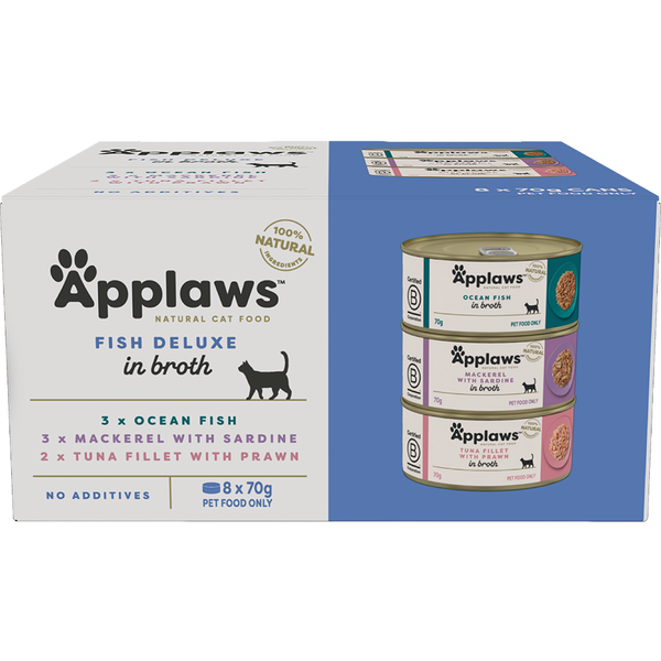 Applaws Natural Wet Cat Food Tin Fish Deluxe in Broth Multipack 70g x 8