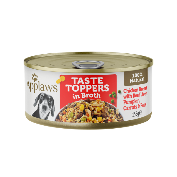 Applaws Taste Toppers Wet Dog Food Chicken Breast with Beef Liver & Veg 156g x 16