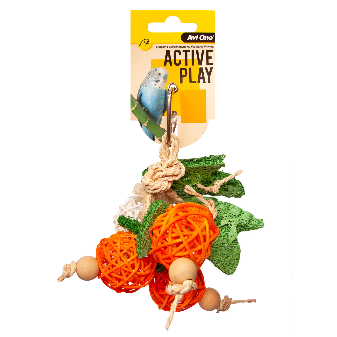 Avi One Bird Toy Rattan Ball with Loofa