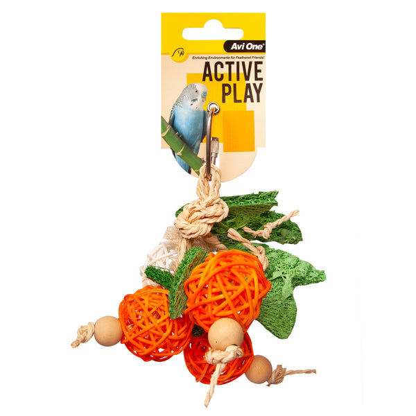 Avi One Bird Toy Rattan Ball with Loofa