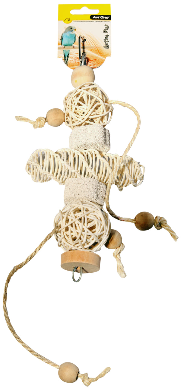 Avi One Bird Toy Rattan Balls Wooden Beads and Pumice