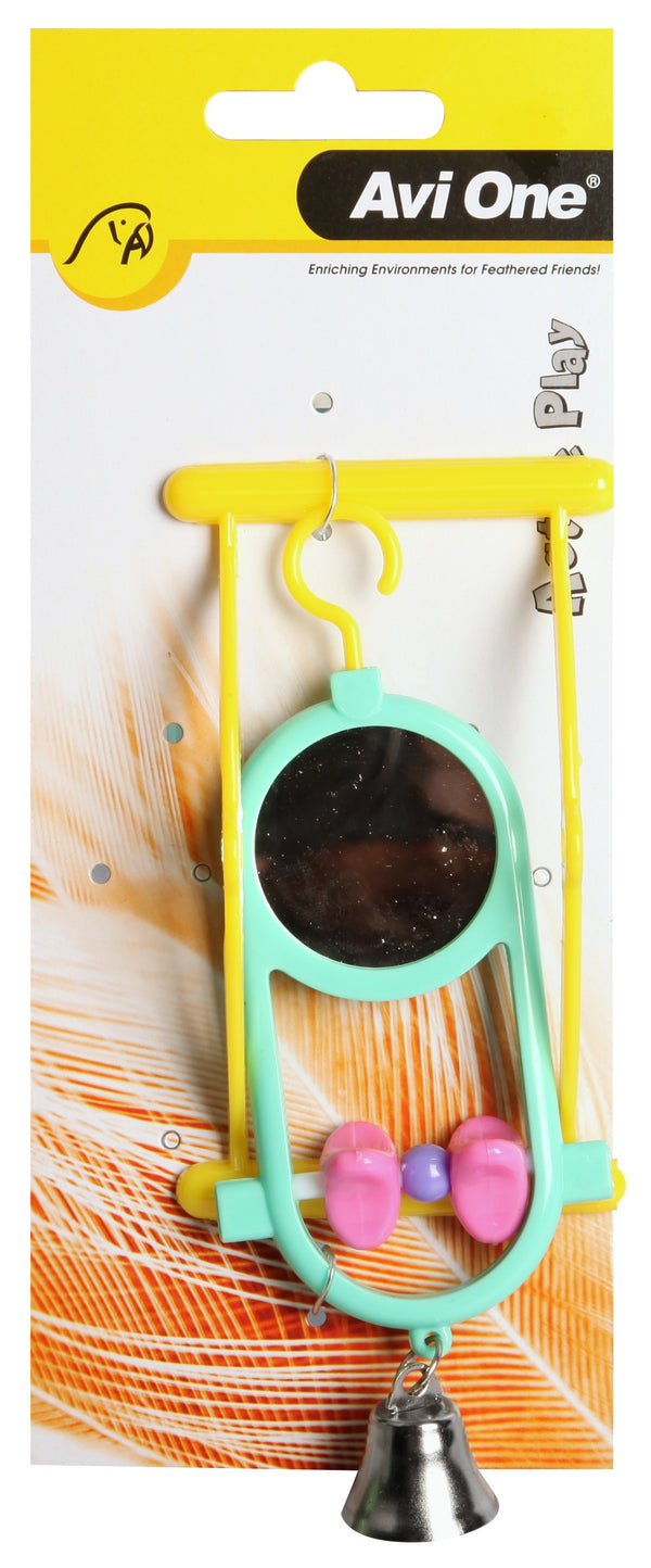 Avi One Bird Toy Round Mirror with Geometric Beads