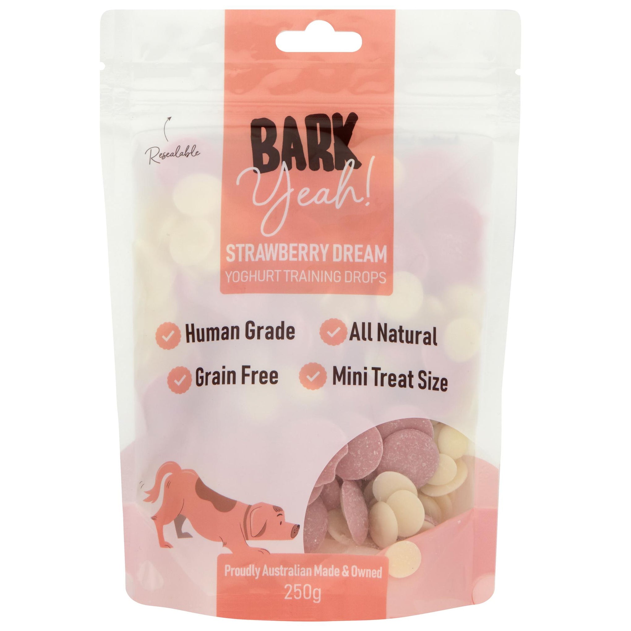 Bark Yeah! Strawberry Dream Yoghurt Training Drops Dog Treat 250g