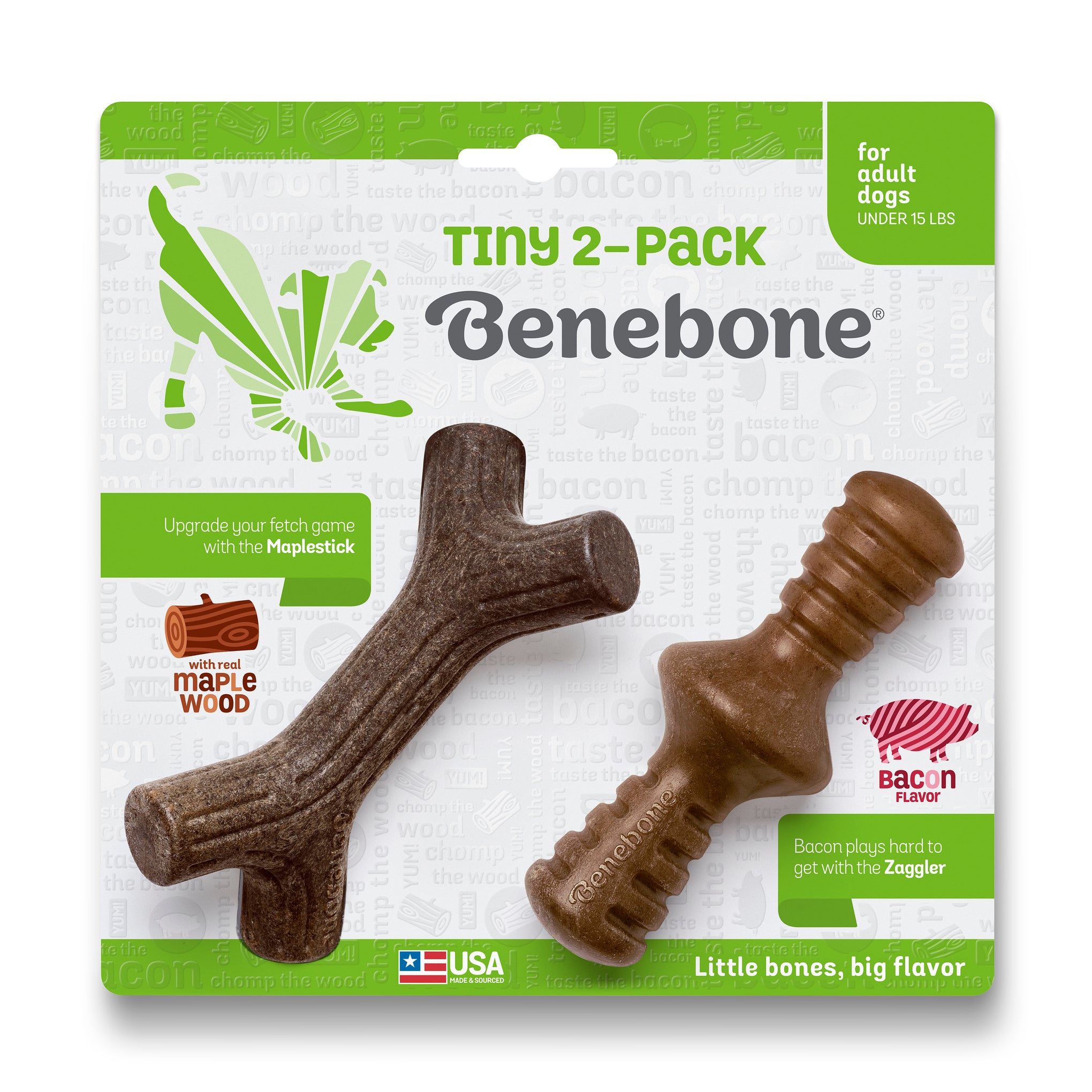 Benebone Maplestick And Zaggler Bacon Dog Toy 2 Pack