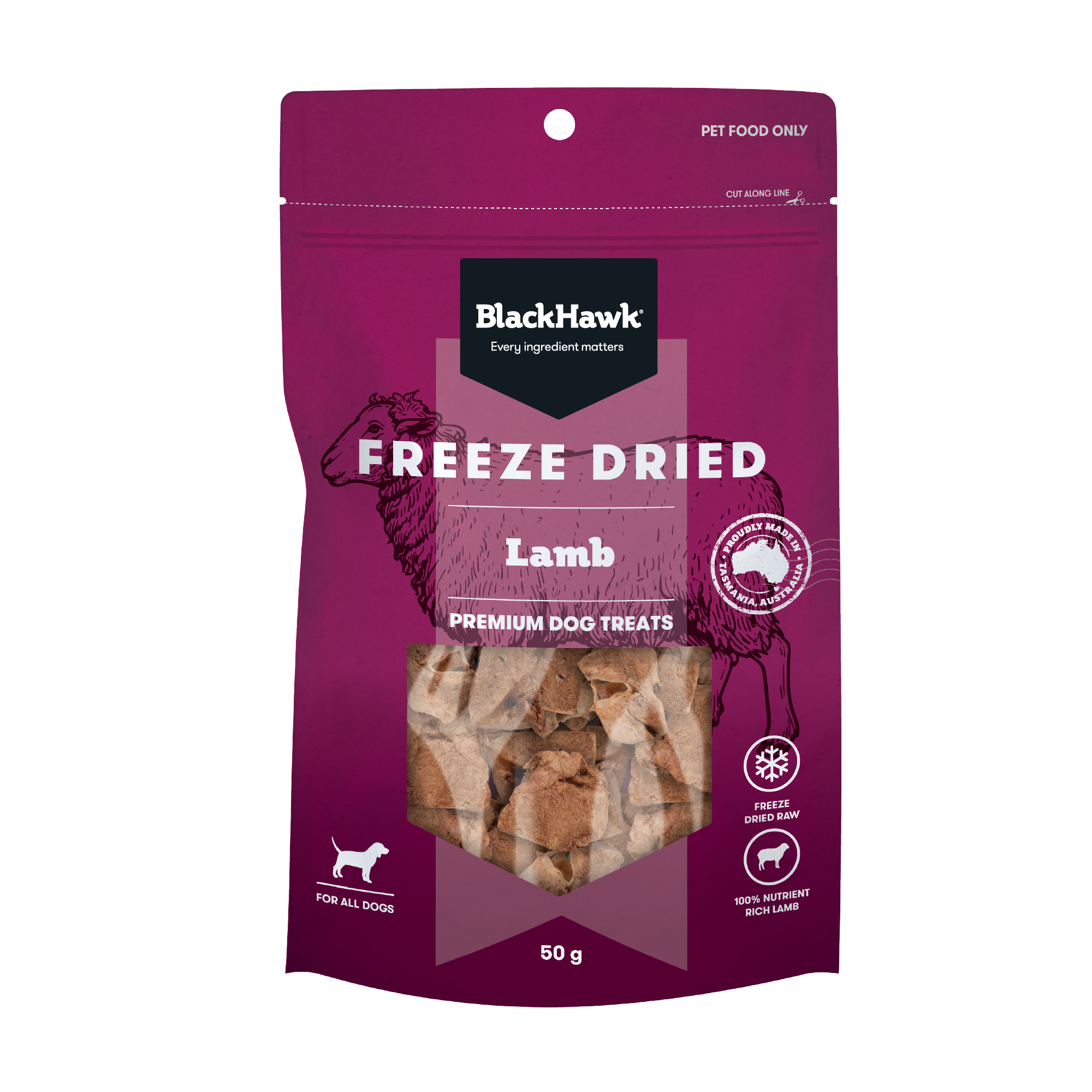 Black Hawk Freeze Dried Lamb Dog Treat 50g