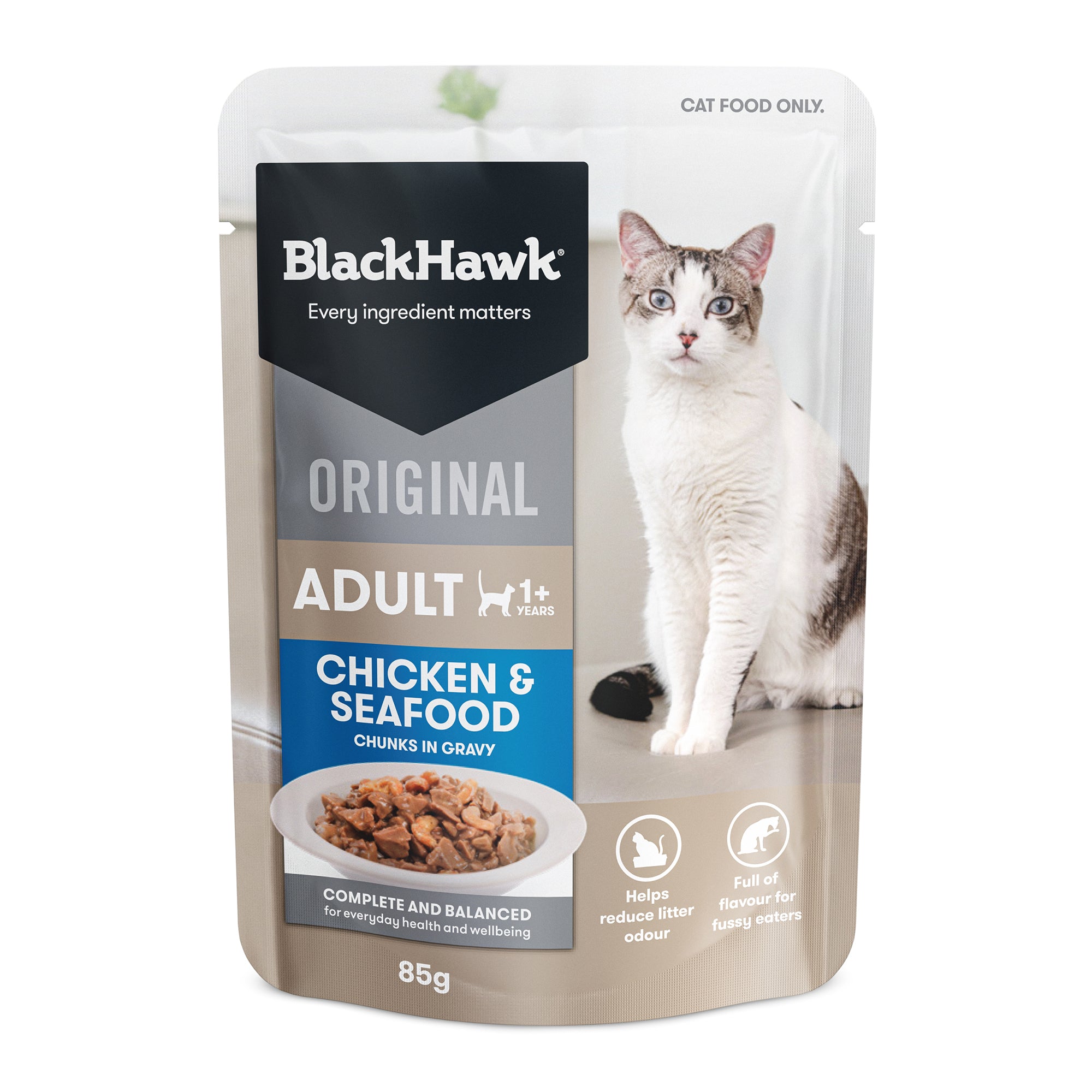 Black Hawk Original Cat Chicken and Seafood in Gravy Cat Wet Food  85g x 12