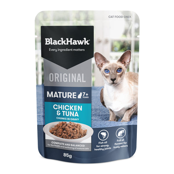 Black Hawk Original Mature Chicken and Tuna in Gravy Cat Wet Food 85g x 12