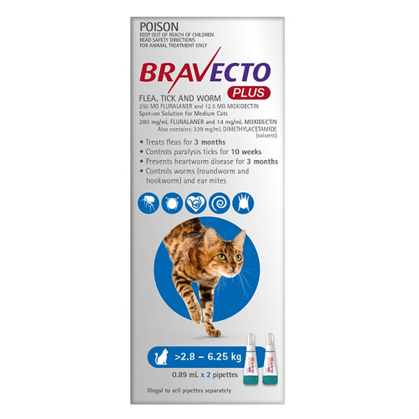 Bravecto Plus Medium Cats 2.8-6.25kg