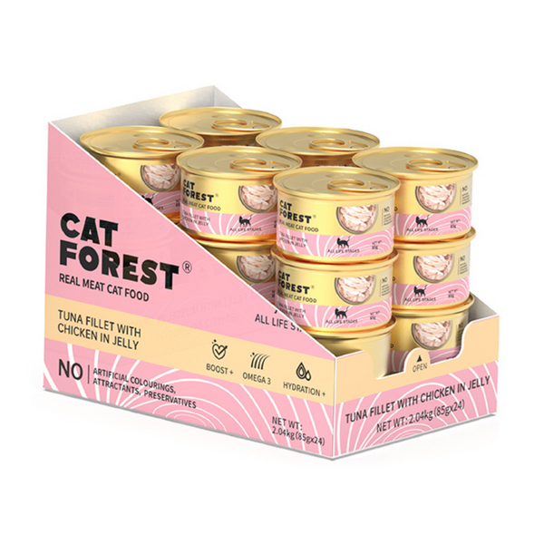 CAT FOREST Tuna White Meat with Chicken in Jelly Cat Wet Food 85g x 24