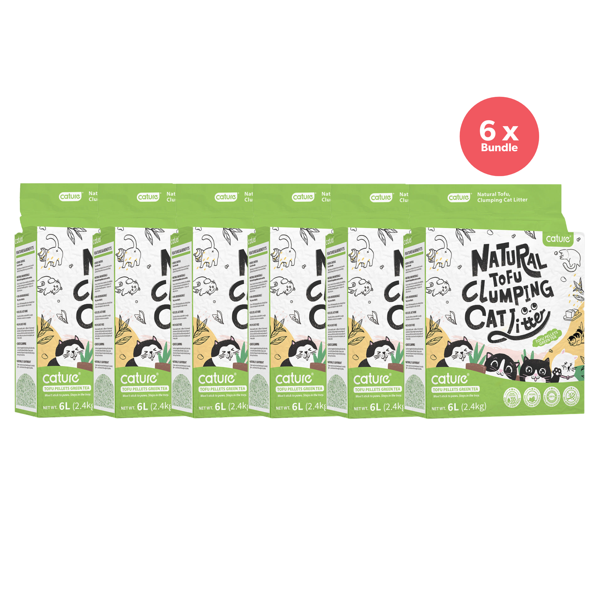 Cature Natural Tofu Clumping Green Tea Cat Litter 2.4kg x 6
