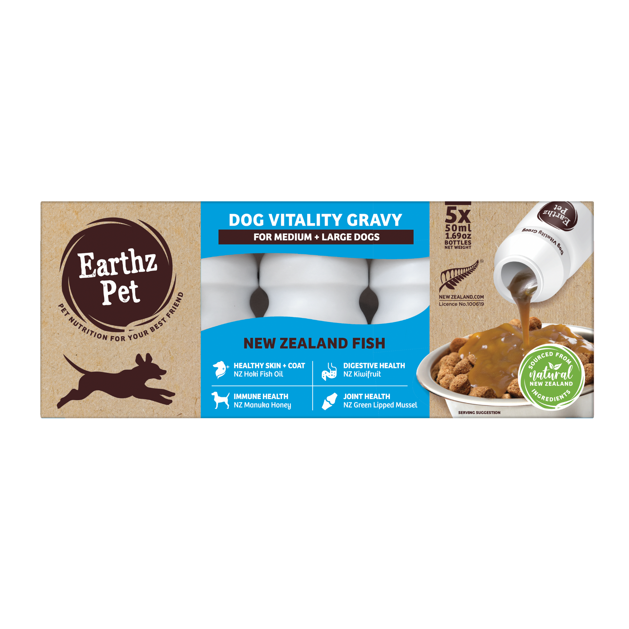 Earthz Pet Dog Vitality Gravy New Zealand Fish for Medium Large Dogs 50ml x 5