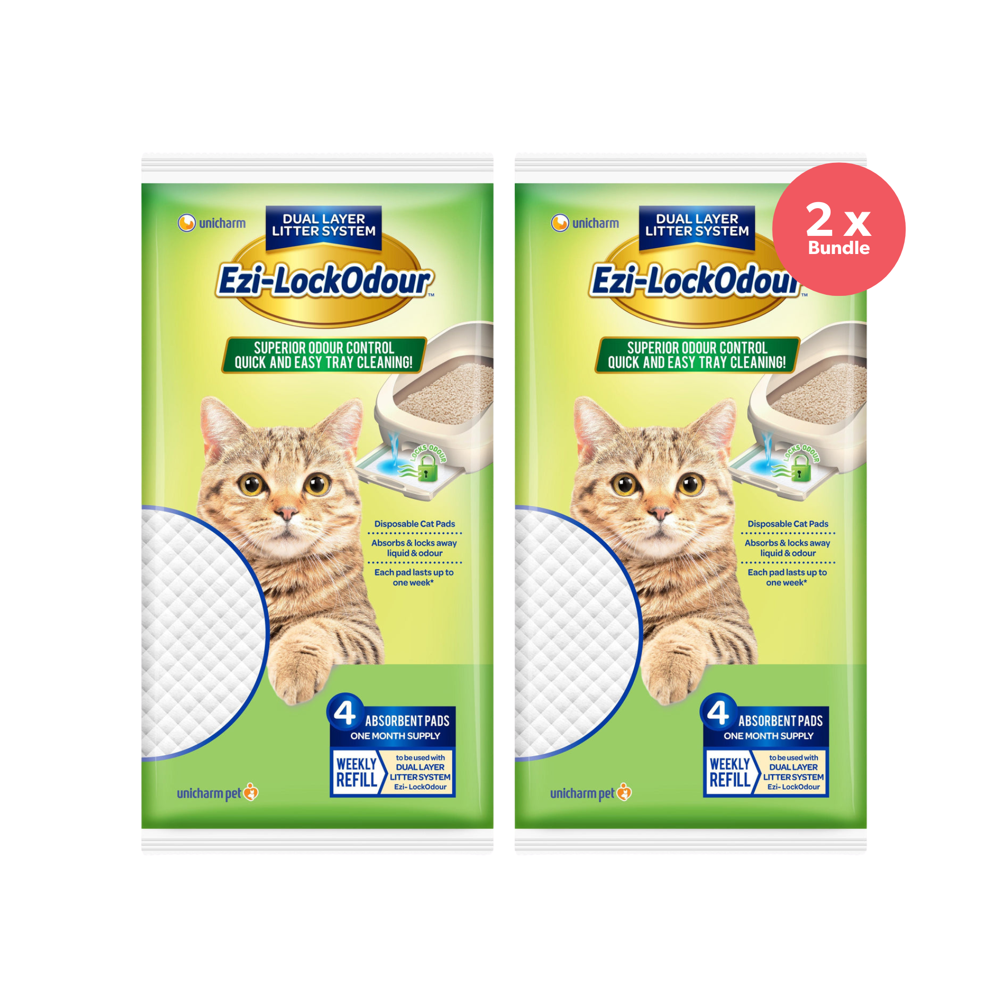 Ezi-LockOdour Dual Layer Cat Litter System Absorbent Cat Pads 4pk x 2