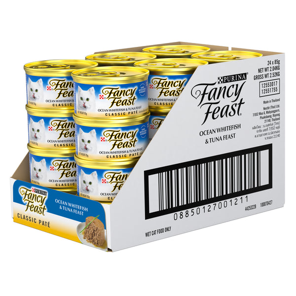 Fancy Feast Classic Pate Ocean Whitefish & Tuna Feast Gourmet Wet Cat Food 85g x 24