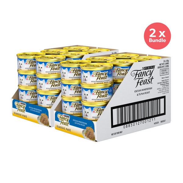Fancy Feast Classic Pate Ocean Whitefish & Tuna Feast Gourmet Wet Cat Food 85g x 48